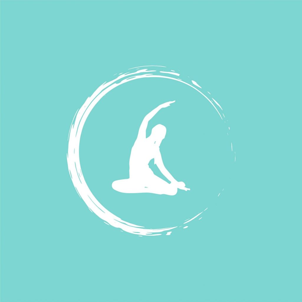 Cole Pilates logo, turquoise background with white image of seated woman in yoga pose