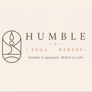 Logo on beige background reads Humble Yoga Balery. Humble in Approach. Skilled in
